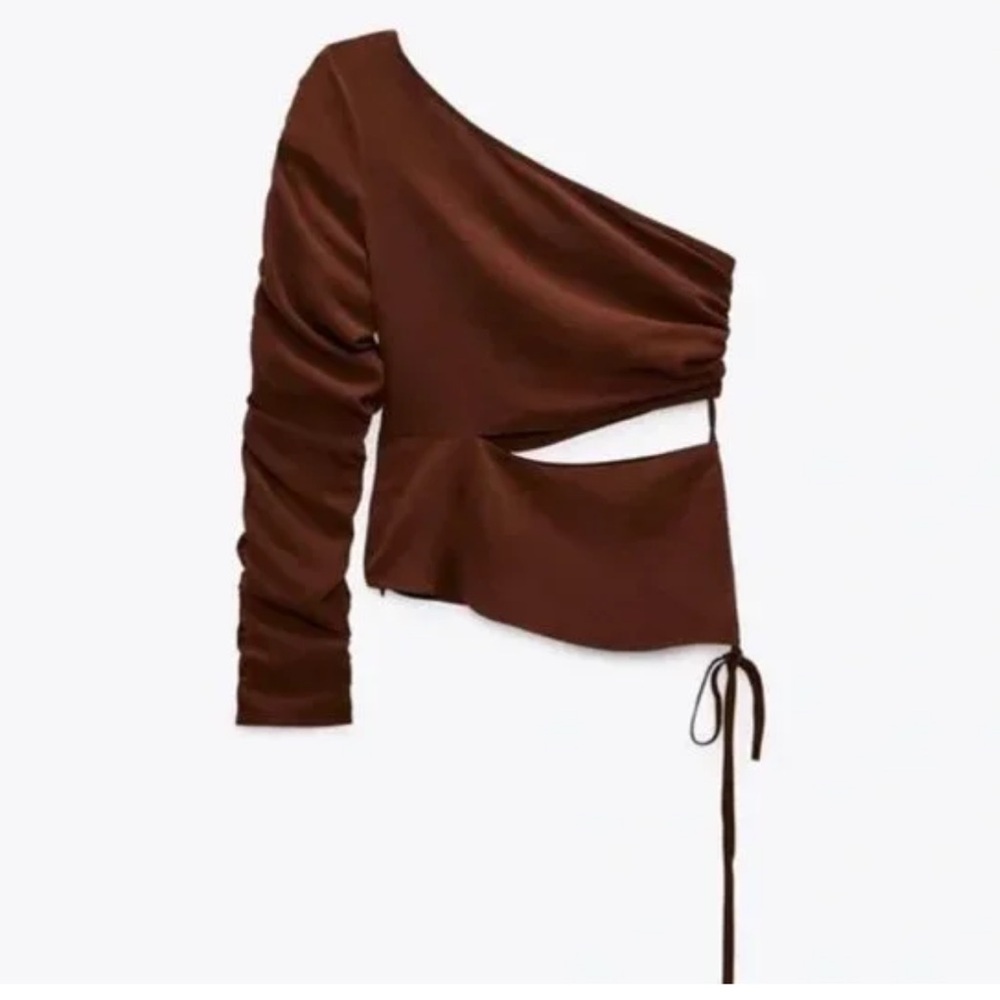 NWOT Zara brown one shoulder asymmetric cut out top size small